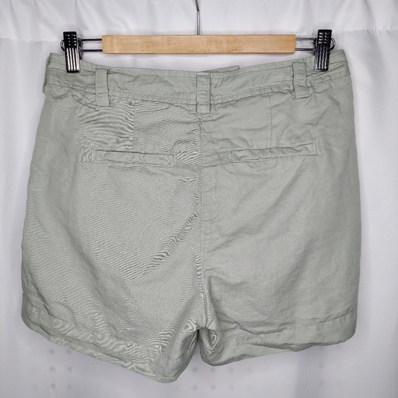 Hannes Roether Linen-Cotton Shorts Women XS Green Shortie Pleated Slash Pockets - Picture 2 of 10